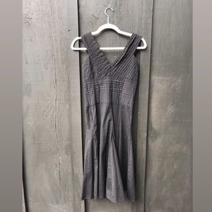 v neck cotton structured a-line pleated dress